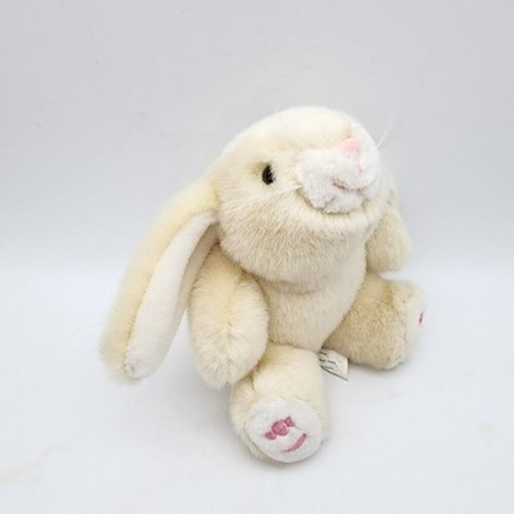 Vintage Walmart Chubby Bunny Rabbit Plush 8" Cream Fur Pink Paws Stuffed Animal